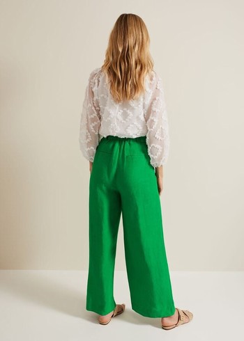 Phase Eight Lottie Linen Wide Legs Trousers Green Australia | XD6507234